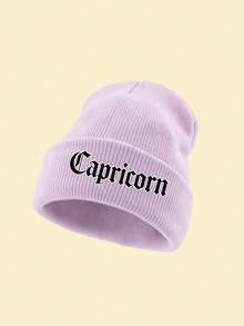 1pc Women's Cuffed Knitted Beanie Hat With 12 Zodiac Sign Print, Soft Stretchy Warm Fall Winter Ladies Headwear, Versatile Cap For Urban Walks - Purple - View 22