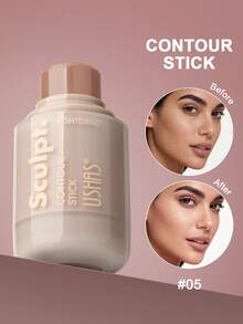 USHAS Sculpt Contour Stick, Tongkat Kontur Matte Krim, Stik Bronzer Pembentuk Wajah Tahan Lama dan Tahan Air, Kontur Hidung & Pipi yang Dapat Dibangun dan Dibaurkan untuk Semua Warna Kulit, Riasan Pembentuk Wajah dengan Hasil Akhir Alami - #05 Cokelat Muda - View 8