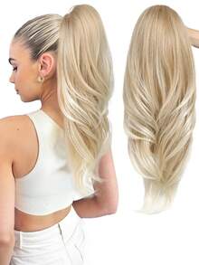Women's Synthetic Fiber Drawstring Ponytail Hair Extensions, Deep Curly Heat-Resistant Instant Clip-In Hair Pieces, African Style Curly Hair Extensions - Gold - View 1