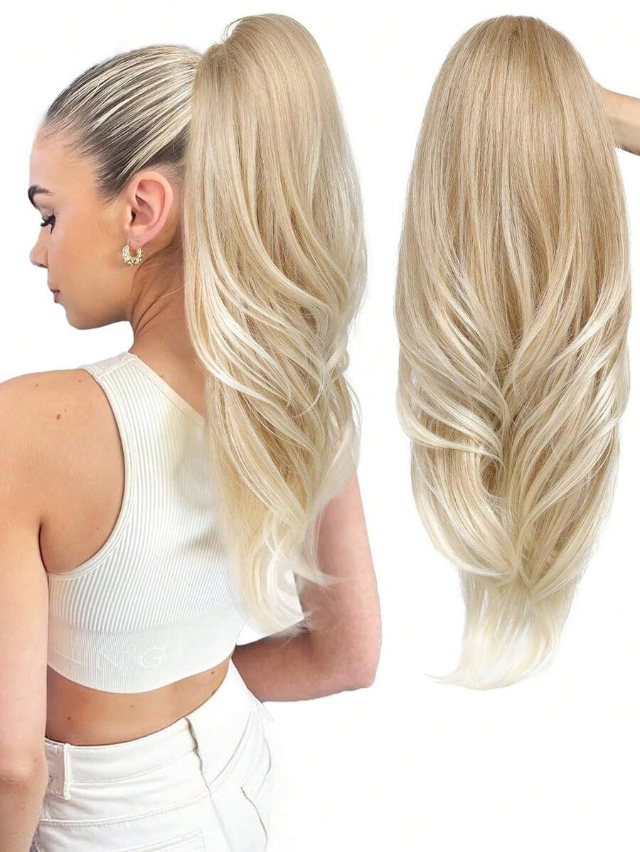 Women's Synthetic Fiber Drawstring Ponytail Hair Extensions, Deep Curly Heat-Resistant Instant Clip-In Hair Pieces, African Style Curly Hair Extensions - Gold - View 1