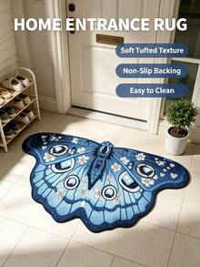 Butterfly Shaped Area Rug, Soft Fluffy Tufted Mat, Blue Floral Moth Pattern, Non-Slip Doormat, Suitable For Bedroom, Living Room, Entryway, Home Decor, Housewarming Gift - Butterfly - View 1
