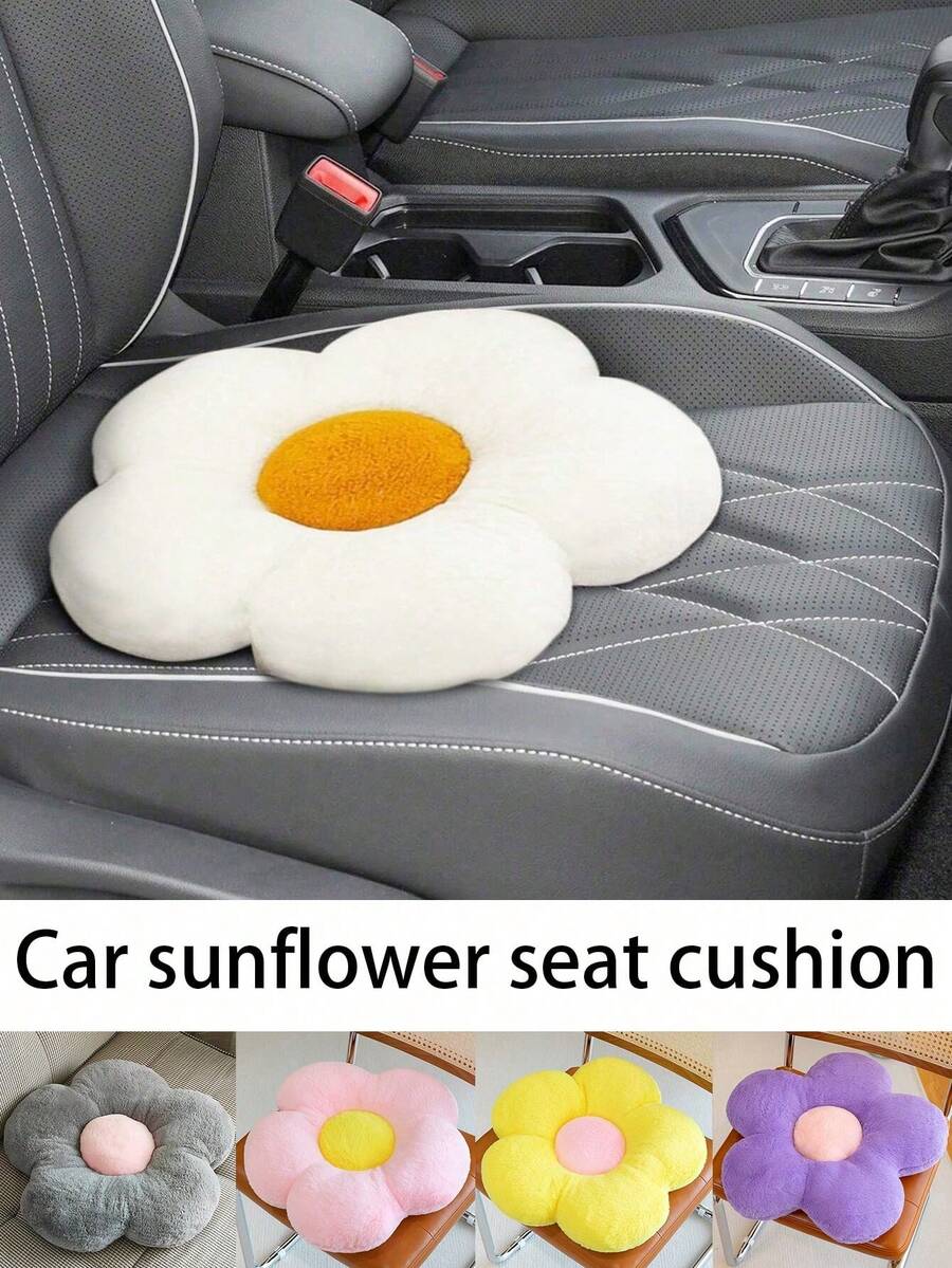 Sunflower Pattern Car Seat Cushion - Plush Back Support With Creative Floral Design, Multi-Use For Vehicle & Home, Comfortable Fatigue Relief Accessories - Multicolor - View 1