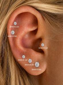 1Pc D Color Moissanite 925 Sterling Silver Flat Back Stud Earring Multi Sizes 3/4/5mm Cartilage Helix Piercing Jewelry Perfect For Wedding Daily Wear - Silver - View 4