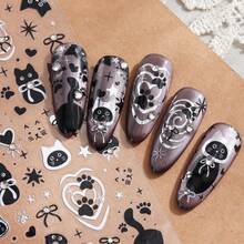 Cute Graffiti Rabbit & Cat 5D Nail Art Stickers Cartoon Animal Flower Heart Cat's Paw Patterns Self-Adhesive Slider Decals, Glossy PET Material,Professional Nail Decorations For Women,Single Use For Animal Theme Stickers - Multicolor - View 8