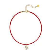 Water Drop Shaped Cubic Zirconia Pendant Silk Rope Necklace, Suitable For Women, Exquisite Bezel Design, Transparent Cubic Zirconia Minimalist Necklace Jewelry Gift. - Milan Rope Pendant Necklace - View 10