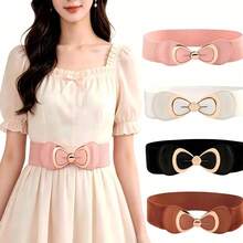 1PC Women Fashion Elastic Decor Waist Belt, Wide Bow Metal Buckle Corset Belt, Gift For Girlfriend For Wedding Banquet Spring Summer Dress Outfit - Bow Knot - View 4