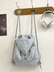 Korean Niche Design Ins Style Fashion Drawstring Bucket Backpack, Large Capacity Travel Backpack For Female College Students, Outdoor Outings - Grey - View 6