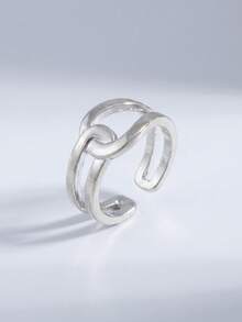 1pc Double Layer Intertwined Plain Band Interlocking Cross Knot Ring, Fashionable Unique Design Open Ring For Women - Silver - View 4