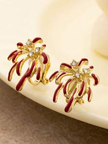 1 Pair Of Retro Red Fireworks Clip-On Earrings: Minimalist Geometric Design, For Women (No Piercing Required) - Red - View 10