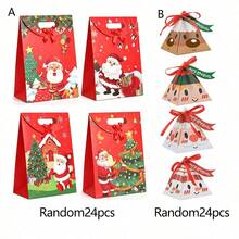 48Pcs/24Pcs/4Pcs Christmas Gift Paper Bag And Triangular Box Cartoon Santa Claus Reindeer Snowman Paper Small Gift Box Box With Bow, Merry Christmas Party Packaging Supplies - Multicolor - View 9
