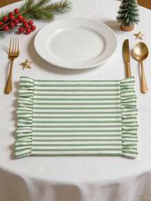 2/6/12pcs Green & White Striped Ruffle Edge Lightweight Napkins, Soft & Breathable For Wiping Tableware And Countertops, Suitable For Afternoon Tea, Western Restaurant, Kitchen, Coffee Shop, Party - Green - View 3