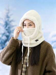 Women's 4-In-1 Winter Hooded Balaclava Face Mask, Adjustable Drawstring Neck And Ear Warmer, Solid Color Pullover Ski Hat, Suitable For Cycling, Skiing, Snowboarding, Hiking, Camping, Commuting, Traveling And Outdoor Cold Weather Accessories - One Size Fits All - View 17