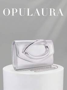 OpulAura Retro Solid Color Clutch Bag, Versatile Compact Purse, Fashionable PU Leather Handbag For Women, Suitable For Weddings, Parties, Galas, Dinners And Other Occasions - Silver - View 1