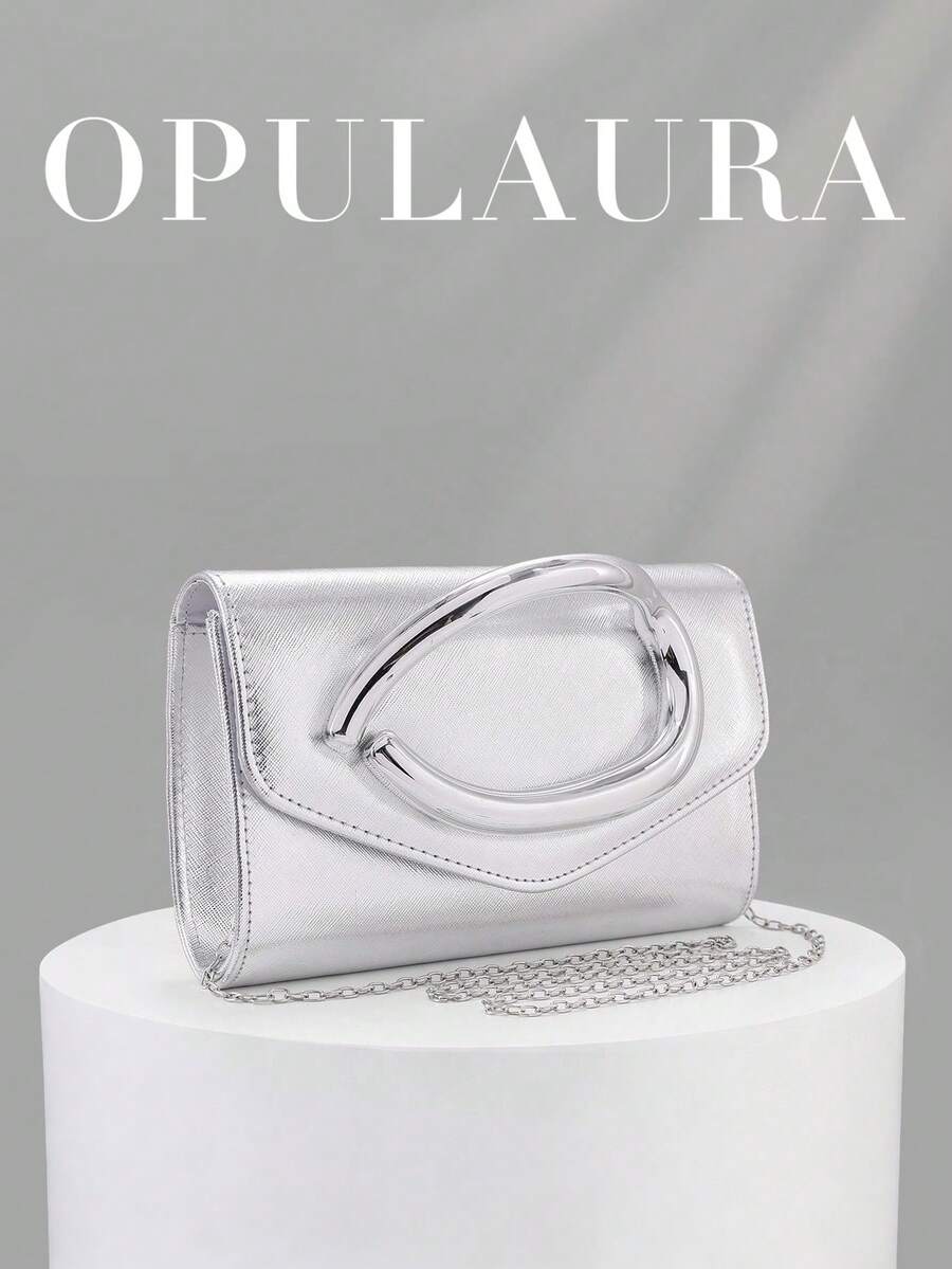 OpulAura Retro Solid Color Clutch Bag, Versatile Compact Purse, Fashionable PU Leather Handbag For Women, Suitable For Weddings, Parties, Galas, Dinners And Other Occasions - Silver - View 1