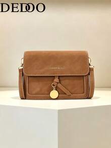 Dedoo Retro Suede Women Crossbody Square Bag, Solid Color, Stitching Metal, Flap Buckle, Daily Commute, Minimalist Retro Style, For Young Ladies All‑Season - Brown - View 8