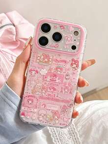 Sanrio Friends Collection Animal Pink Striped Girly Phone Case Compatible With IPhone 17/17 Pro Max/16/15/14/13/12/11 Full Coverage Shockproof Protective - Multicolor - View 2