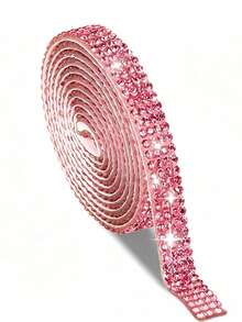 Self-Adhesive Shiny Crystal Rhinestone Tape, Rhinestone Hot-Fix Sticker Strip, Christmas Wedding Party Decoration Sticker, Suitable For Car, Desktop, Handmade Jewelry Packaging, Rhinestone Craft Tape - 1 Yard Pink - View 4