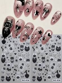 Cute Graffiti Rabbit & Cat 5D Nail Art Stickers Cartoon Animal Flower Heart Cat's Paw Patterns Self-Adhesive Slider Decals, Glossy PET Material,Professional Nail Decorations For Women,Single Use For Animal Theme Stickers - Multicolor - View 12