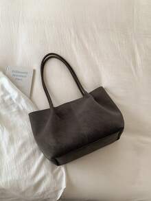 Solid Color PU Material Women's Bag, Simple, Fashionable, Versatile, Large Capacity Storage Shoulder Bag/Commuting Bag, Suitable For Women's Daily Use - Coffee Brown - View 5