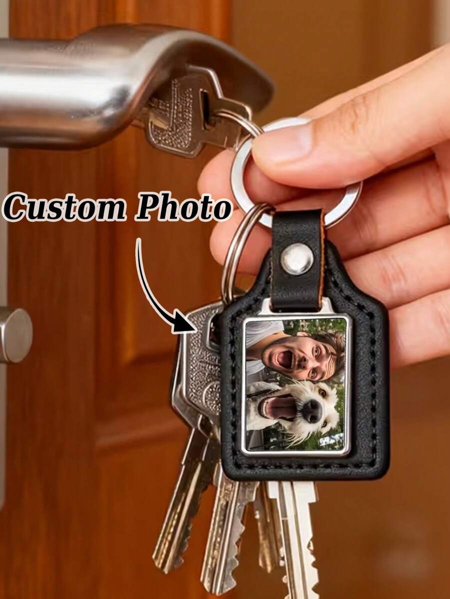1pc Customized Leather Keychain, Personalized Heat Transfer PU Leather Keychain For Men (1pc), Supports Custom Pattern, Photo And Logo, Creative Father's Day Gift Or Souvenir, Gift For Dad, Christmas Gift