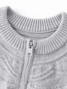 Vintage Cable Knit Cardigan Men's Autumn/Winter Round Neck Zipper Loose Fit 3D Cable Texture Casual Sweater Jacket - Light Grey - View 4