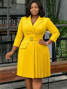 Women's Elegant Dress, Waist-Cinched Patchwork Solid Color Waist Decoration, Comfortable And Convenient, Optimizes Body Proportions; Casual Fashion, Fabric Material, Suitable For Spring/Summer And Autumn/Spring, Can Be Worn For Daily Casual, Vacation Commute, Workplace Office, Also Suitable For Dating, Party Dress, Tea Party, Wedding, Banquet, Outing Dress, Cream Yellow Dress, Formal Dress - Yellow - View 5