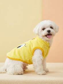 LOONEY TUNES X PETSIN 1pc Embroidered Yellow Small Yellow Bird Plush Warm Sleeveless Anti-Slip Jacket With Traction Buckle For Cats And Dogs, Great For Indoor Warmth Or Secure Outdoor Winter Walks - Yellow - View 2