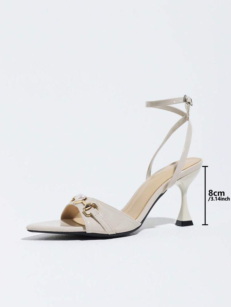 Jin Bei Qi Women's High Heel Sandals, Spring/Summer Night Party Outdoor Fashion Elegant High-End Banquet Lacquered Wine Glass Heel, Thin High Heel Pointed Toe Shiny Charming Metal Chain Heart Buckle Design, Single Strap High-Quality Soft Mirror Fabric Sexy Ankle Strap Adjustable Ankle Buckle, Elegant Fashion Comfortable Suitable For Women's Any Formal Occasion, Apricot Color Women's Shoes Outdoor Wear Simple Versatile Women's Matching Evening Dress Skirt Valentine's Day Date Banquet High-End Women's Heel Sandals Suitable For Office Daily Travel Stable High Heels - Apricot - View 6
