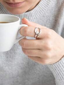 1pc Double Layer Intertwined Plain Band Interlocking Cross Knot Ring, Fashionable Unique Design Open Ring For Women - Silver - View 1