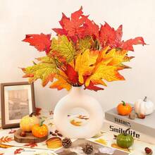1/3/5pcs Artificial Maple Leaf Bundle, Autumn Foliage Branch, Thanksgiving Harvest Decoration - Orange - View 3