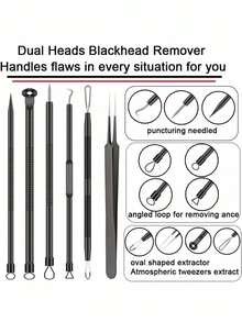 6/4/1pc Blackhead Removal Tool Set (Pimple Extractor Kit) - For Removing Blemishes, Treating Acne And Clearing Facial Blackheads (Black - Includes Storage Box); Suitable For Daily Beauty, Skincare, Spa And Facial Care. - Multicolor - View 3