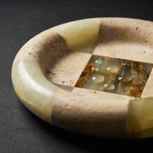 Luxury Marble Jewelry Tray, Yellow Jade Inlay Elegant Style Vanity Jewelry Organizer Storage Dish, Multi-Scene High-End Storage Tray - Yellow + Jade - View 4