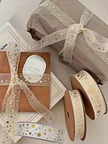1 Roll 1m Gold Foil Star Ribbon, Gift Wrapping Cord, Birthday Packaging, Handmade Hairband, Party Decoration Gift, Gift Supplies, DIY Craft, Suitable For Birthday, Wedding, Graduation Season - View 8