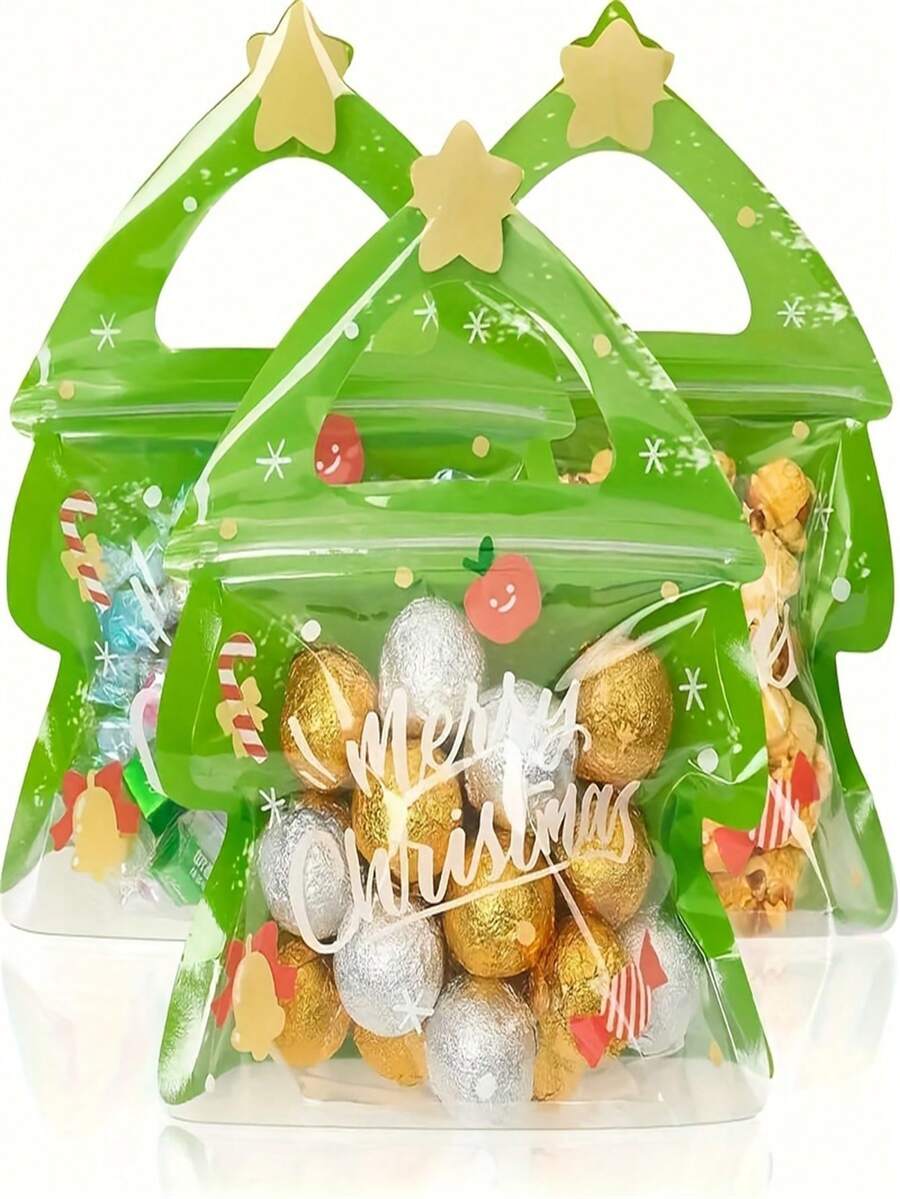 30 Kantong Kado Berbentuk Pohon Natal dengan Rusa Kutub - Kantong Snack Plastik dengan Resleting dan Pegangan, Dapat Ditutup Kembali, Cocok untuk Permen, Hadiah Pesta Liburan, dan Kado - beraneka warna - View 1