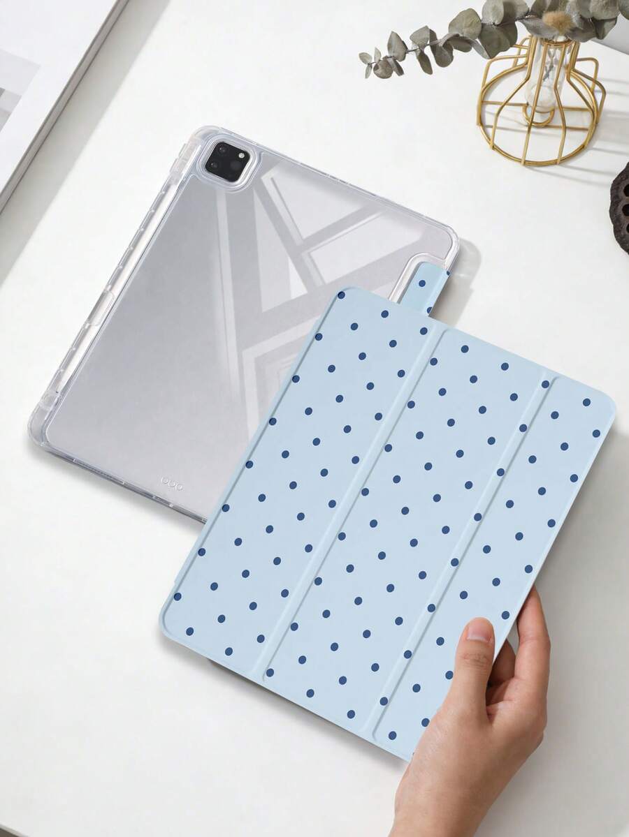 1件冰藍色小波點平板保護殼,相容 iPad Mini6/7/Air/Air2/9.7/10.2/10.5/10.9 (Air4-Air8)/Pro 11/10th Gen/A16/Pro 11 2024,彩繪圖案平板保護套,透明壓克力背殼,三折支架,自動休眠/喚醒,內置筆槽,不含筆,部分機型附相機框 - 冰藍色 - 查看 1