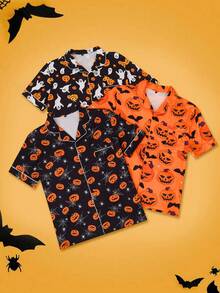 Notgurli 3pcs Halloween Loungewear Tops (Black & Orange) – Matching Outfits For Brothers Featuring Pumpkin Prints Perfect For Casual Lounging At Home - Multicolor - View 6
