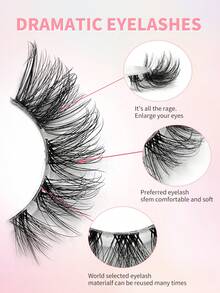 ENCHUW 5 Pairs Messy Natural Cat Eye Lashes Clear Band Lashes Cat Eye Look Wispy Lashes Eye End Elongated Full Strip Soft Natural False Eyelashes - Black - View 3