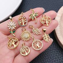 1pc 18K Golden Plated Charms Tree Of Life Palm Sunflower Daisy Leaf Enamel Rhinestone Pendants For DIY Bracelet Necklace Jewelry Making Findings - Gold - View 3