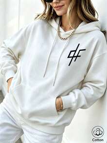 Women's Crew Neck Sweatshirt, Travel Hoodie With Pocket, Cotton T-Shirt, Basic Autumn-Winter Sweatshirt For Women - White - View 4