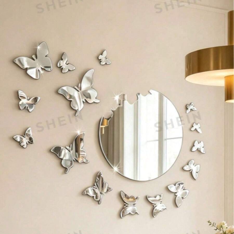16pcs/Set 3D Acrylic Butterfly Wall Stickers Decor, Mirror Waterproof Self-Adhesive Decals, For Home Daily Decoration, Flat Surfaces, Walls, Study, Living Room, Door Decoration, Irregular Stickers - Multi-color - View 1