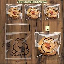 100pcs Cartoon Pattern Self-Adhesive Transparent Bread Packaging Bags, Baking Snack Packaging Bags, Snack Storage Bags, Cookie Packaging Bags, Suitable For School Supplies, Food Bags, Food Boxes, Also Suitable For Candy, Chocolate, Cookies And Other Packaging, Essential For Baking Shops, Essential For Home. - Multicolor - View 7