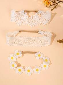 3pcs Baby Girl Lace Floral Headbands, Elastic Non-Slip Newborn Headbands, Bohemian Floral Photo Props - Multicolor - View 10