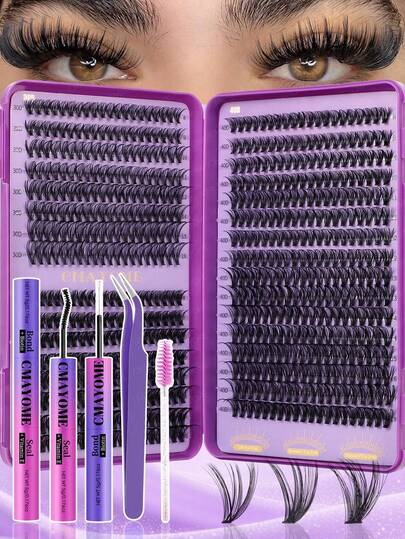 640/624/576pcs D Curl Large Capacity False Eyelashes, Includes Glue, Sealer, Tweezers, Brush, DIY False Eyelash Extension Kit, Suitable For Beginners, Easy To Use, Soft And Natural, Fluffy And Dense, Suitable For Different Eye Shapes And Makeup, High Capacity Eyelashes