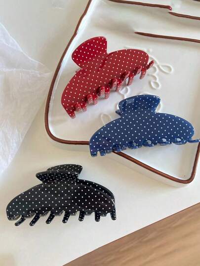 3pcs/1pc Vintage Polka Dot Claw Clips Red Blue Black Large Size Hair Hair Claw Women Hair Accessories Elegant Half-Up Ponytail