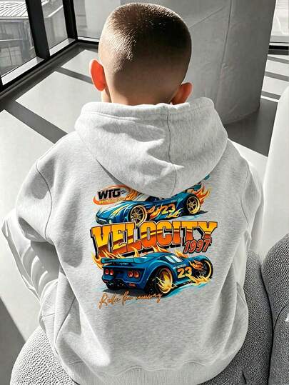 青少年男孩字母賽車印花長袖休閒運動衫