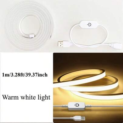Neon Light Strip With Touch Switch, USB Powered, 1PC Dimmable, Smart Touch Control, LED Flexible Neon Light Strip Set, 2-Level Lighting With High Brightness And No Hotspots, Stable Performance, With Shaping Function, Warm/White/Neutral 3 Colors Optional, 1m/2m/3 Meters/4m/5m 5 Sizes Optional, Creative DIY Design Atmosphere Decoration Light With Soft Warm Glow, Flexible And Cuttable, With Self-Adhesive Backing For Easy Installation