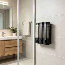 1Pc Wall‑Mounted 3‑Chamber Manual Soap Dispenser, No‑Drill Installation With Visual Liquid‑Level Window, Refillable Container For Shampoo, Shower Gel & Lotion, For Bathroom Hotel Household Use - Multicolor - View 5