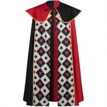 Adult "Queen Of Hearts" Role Play Cape, Comes With Crown, Scepter And Earrings, Suitable For Music Festivals, Carnivals, Parties, Stage Performances, Photography Events, Also An Ideal Halloween Women's Role Play Cape, And A Great Choice For Valentine's Day Gifts. - Multicolor - View 3