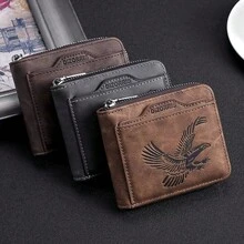 1pc Men's Fashion Vintage Short Wallet, Slim Casual Zipper Soft Leather Wallet With Multiple Card Slots And Large Capacity, PU Credit Card Holder, Small Zipper Coin Pouch With Zipper And Button Closure, Business Wallet, Ideal Gift For Men - Multicolor - View 2