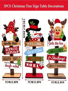 3/1pc Christmas Tabletop Directional Sign, Elf Reindeer Snowman Design, Christmas Decoration, Christmas Party Supplies, Room Decor, Christmas Home Decor, Christmas Table Centerpiece, Holiday Party Photo Prop, Small Tabletop Decor, Seasonal Table Display Christmas - Multiple Styles - View 8